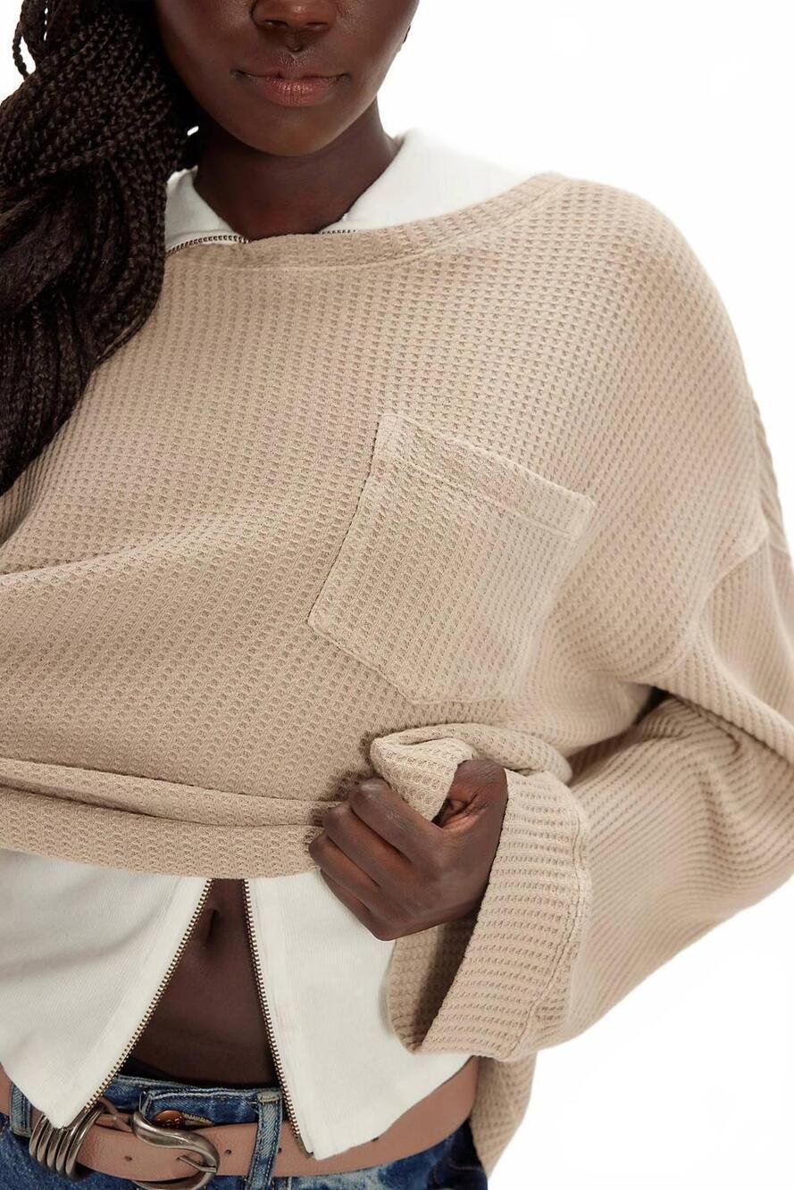 NEW FREE PEOPLE dawson pocket thermal top in smooth stone